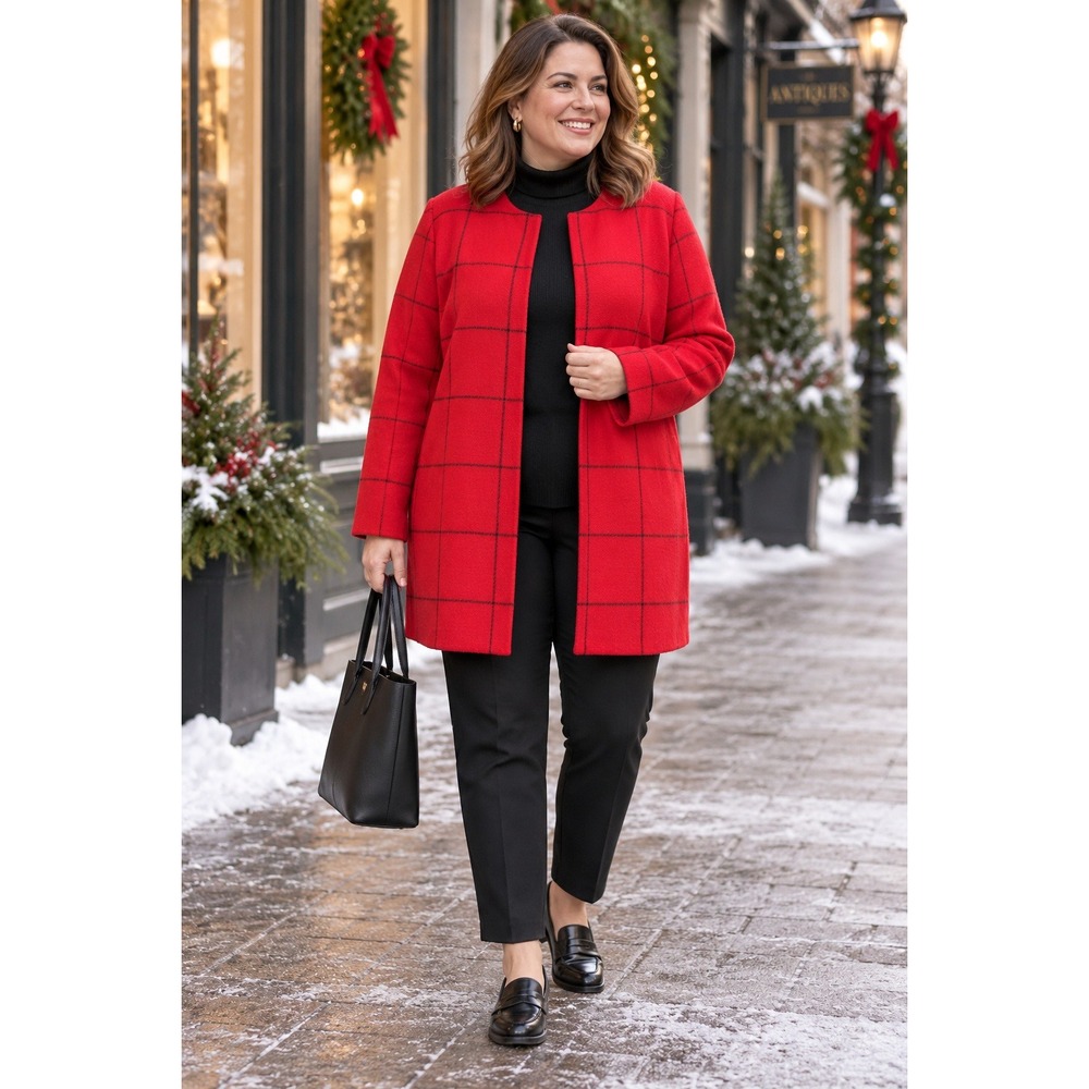 Talbots Red Windowpane Wool Coat 14WP Buffalo Plaid Preppy Equestrian Timeless